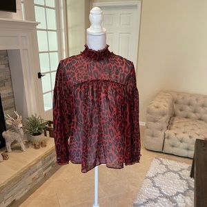 Zara Red &Black Long sleeves and high neck cheetah top size M